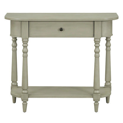 Retro Narrow Console Table with Curved Corner, Top Drawer & Open Shelf