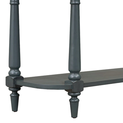 Retro Narrow Console Table with Curved Corner, Top Drawer & Open Shelf