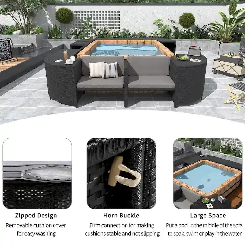 Outdoor Rattan Sectional Sofa Set with Mini Sofa