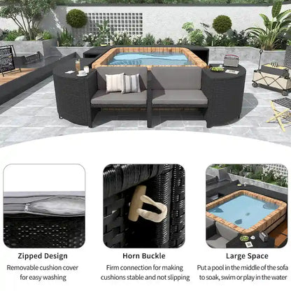 Outdoor Rattan Sectional Sofa Set with Mini Sofa