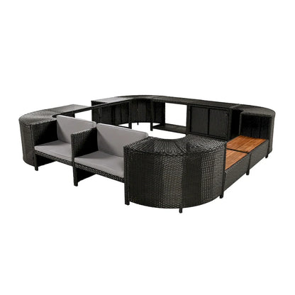 Outdoor Rattan Sectional Sofa Set with Mini Sofa