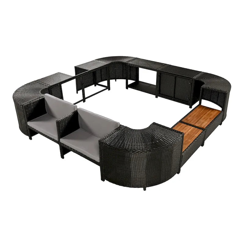 Outdoor Rattan Sectional Sofa Set with Mini Sofa