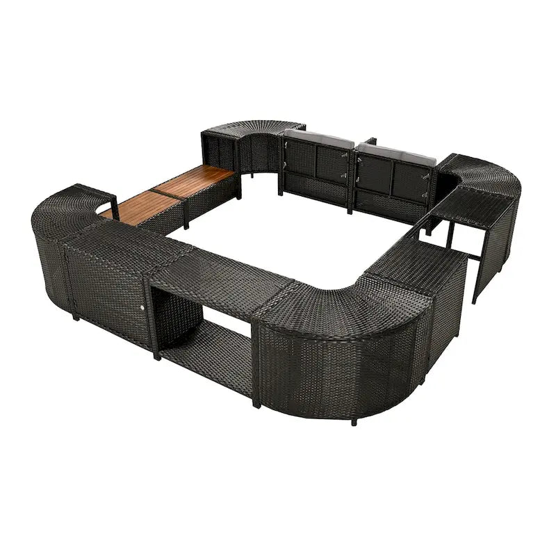 Outdoor Rattan Sectional Sofa Set with Mini Sofa