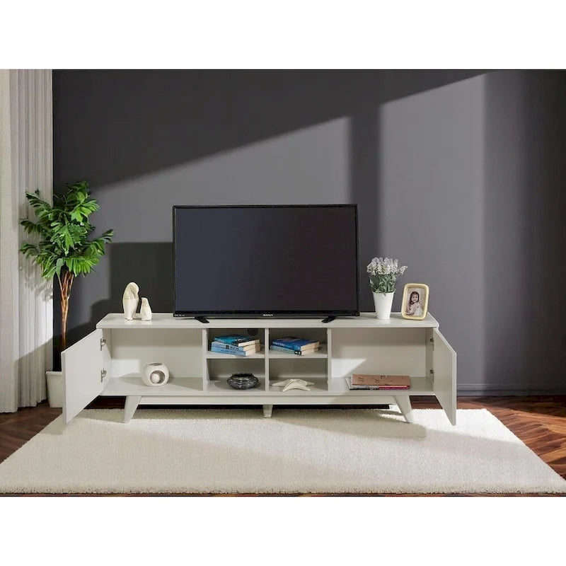 Lucina Modern TV Stand with 2 Door Cabinet 4 Cubby Hole Shelves, Living Room Entertainment Center