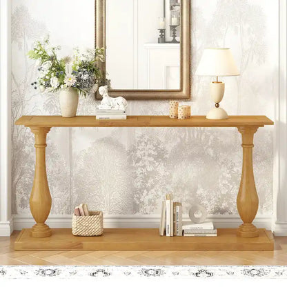 Vase-Leg Design Console Table Narrow Entryway Table Sofa Side Table with Bottom Shelf
