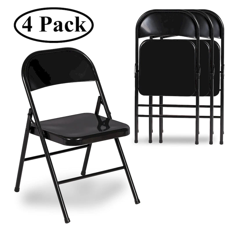 VECELO Folding Chairs Set of 4 Metal Frame Steel Seat with Triple Braced
