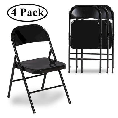 VECELO Folding Chairs Set of 4 Metal Frame Steel Seat with Triple Braced