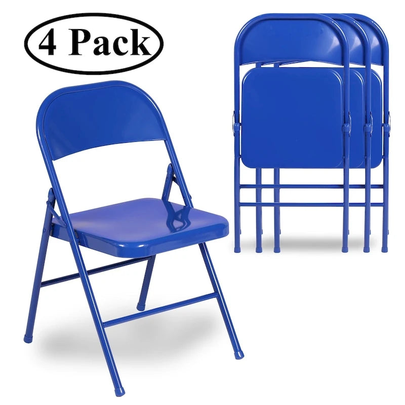 VECELO Folding Chairs Set of 4 Metal Frame Steel Seat with Triple Braced