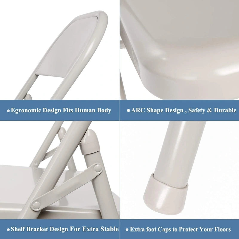 VECELO Folding Chairs Set of 4 Metal Frame Steel Seat with Triple Braced