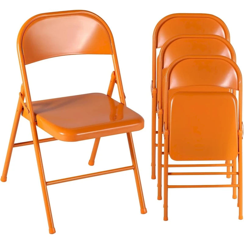 VECELO Folding Chairs Set of 4 Metal Frame Steel Seat with Triple Braced