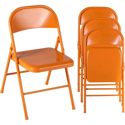 VECELO Folding Chairs Set of 4 Metal Frame Steel Seat with Triple Braced