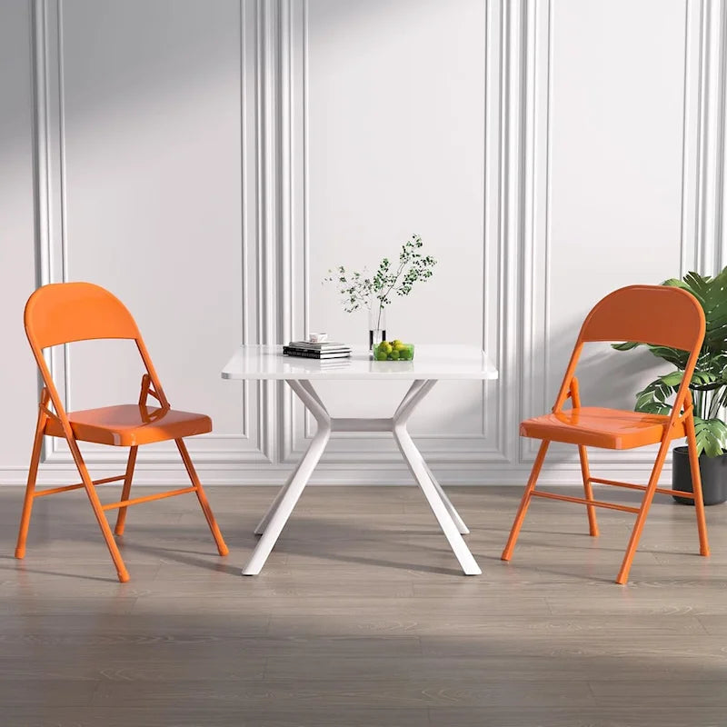 VECELO Folding Chairs Set of 4 Metal Frame Steel Seat with Triple Braced