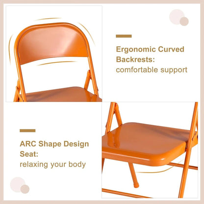 VECELO Folding Chairs Set of 4 Metal Frame Steel Seat with Triple Braced