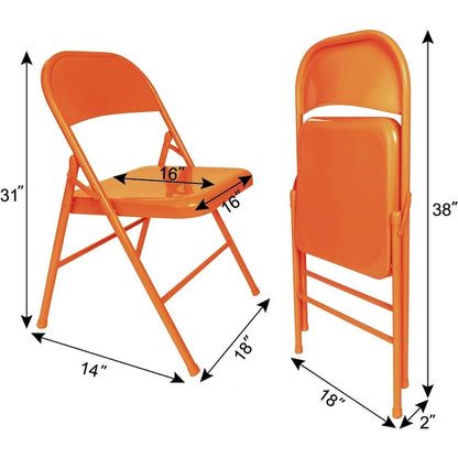 VECELO Folding Chairs Set of 4 Metal Frame Steel Seat with Triple Braced