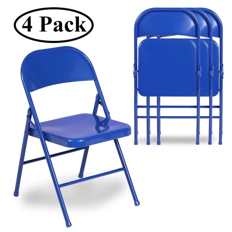 VECELO Folding Chairs Set of 4 Metal Frame Steel Seat with Triple Braced