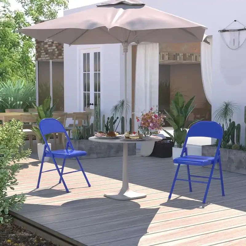 VECELO Folding Chairs Set of 4 Metal Frame Steel Seat with Triple Braced