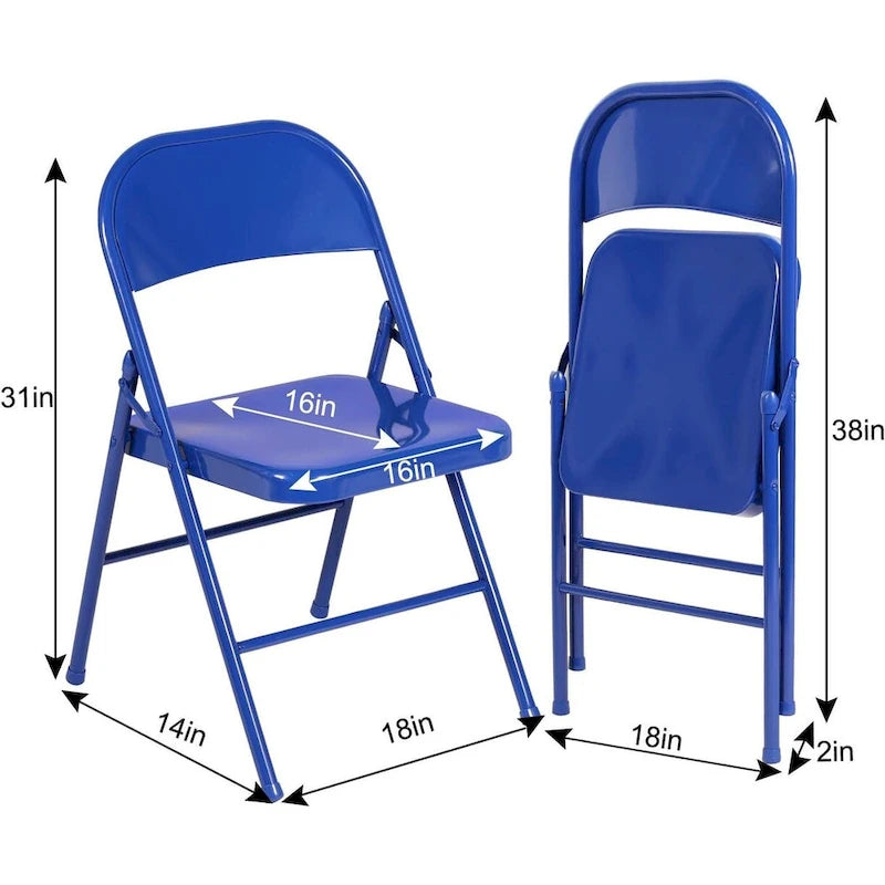 VECELO Folding Chairs Set of 4 Metal Frame Steel Seat with Triple Braced