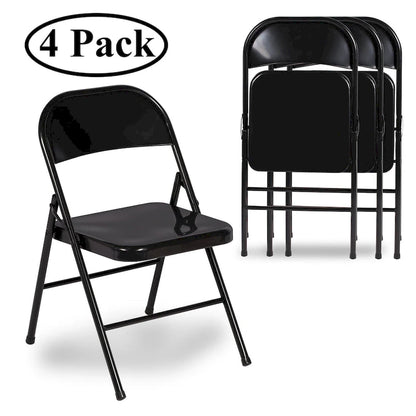 VECELO Folding Chairs Set of 4 Metal Frame Steel Seat with Triple Braced