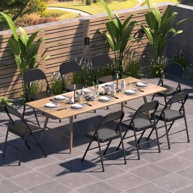 VECELO Folding Chairs Set of 4 Metal Frame Steel Seat with Triple Braced