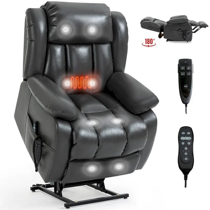 Faux Leather Dual Motor Power Lift Recliner Chair for Elderly, Lazy Boy Single Massage Sofa w/8-Point Vibration & Lumbar Heating