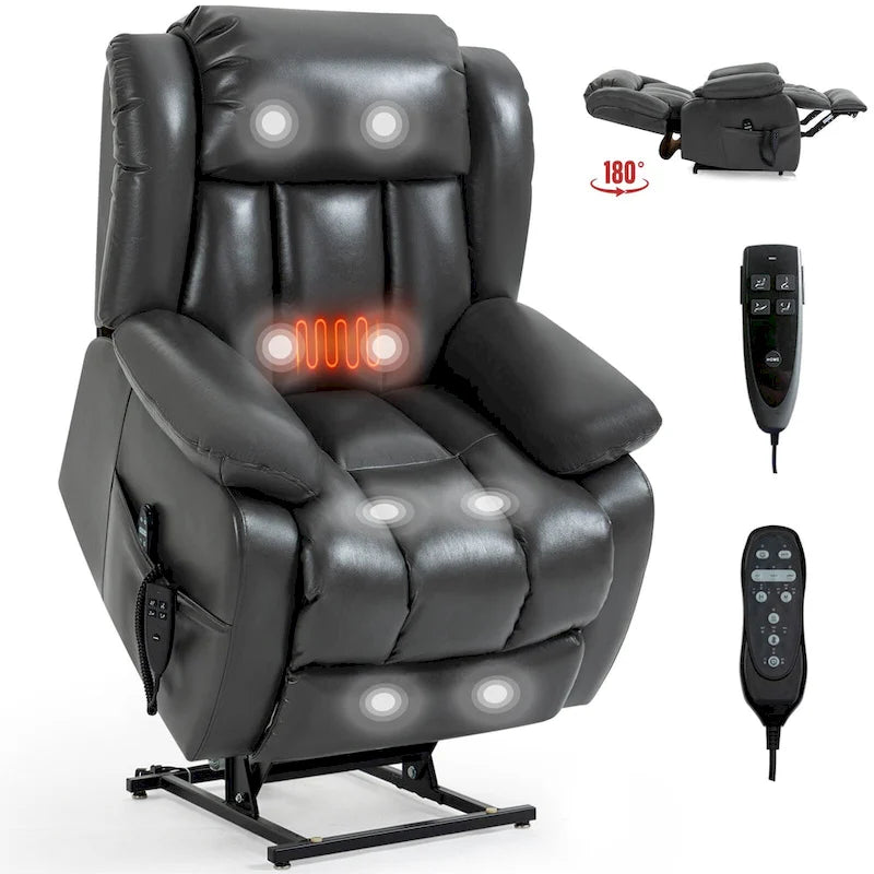 Faux Leather Dual Motor Power Lift Recliner Chair for Elderly, Lazy Boy Single Massage Sofa w/8-Point Vibration & Lumbar Heating