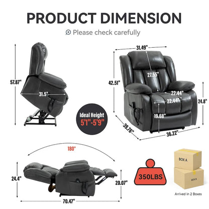 Faux Leather Dual Motor Power Lift Recliner Chair for Elderly, Lazy Boy Single Massage Sofa w/8-Point Vibration & Lumbar Heating