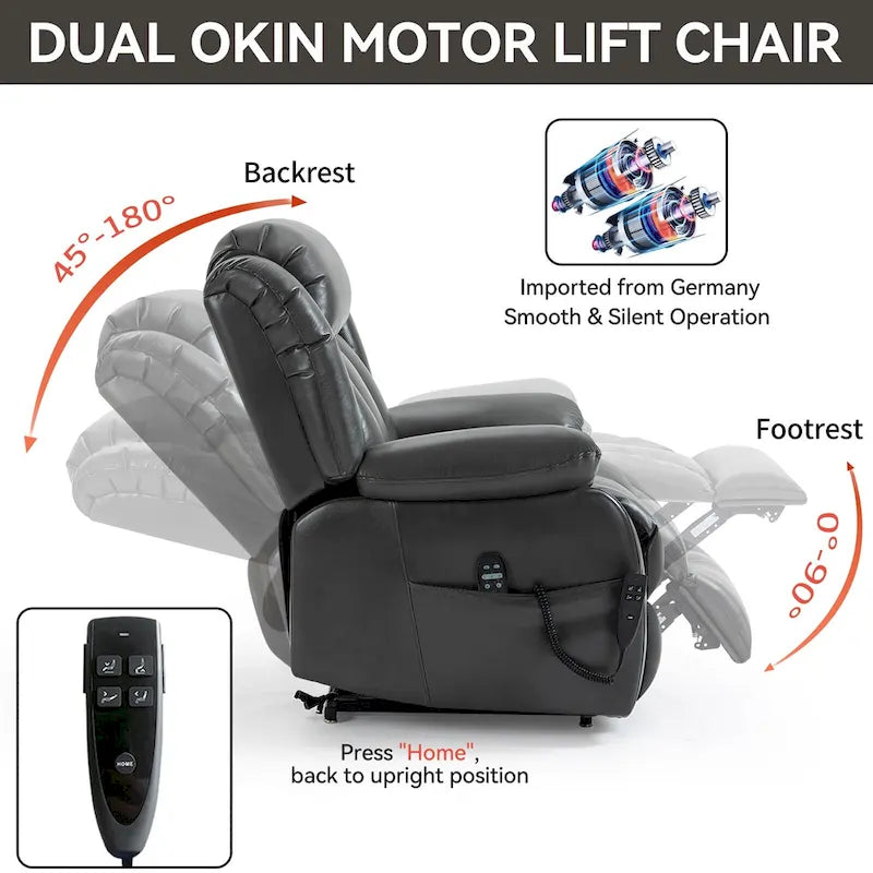 Faux Leather Dual Motor Power Lift Recliner Chair for Elderly, Lazy Boy Single Massage Sofa w/8-Point Vibration & Lumbar Heating