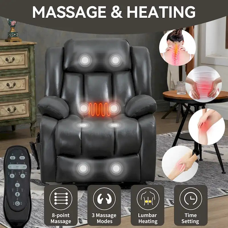 Faux Leather Dual Motor Power Lift Recliner Chair for Elderly, Lazy Boy Single Massage Sofa w/8-Point Vibration & Lumbar Heating