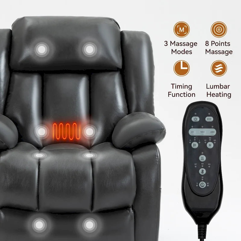 Faux Leather Dual Motor Power Lift Recliner Chair for Elderly, Lazy Boy Single Massage Sofa w/8-Point Vibration & Lumbar Heating