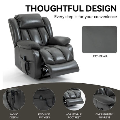 Faux Leather Dual Motor Power Lift Recliner Chair for Elderly, Lazy Boy Single Massage Sofa w/8-Point Vibration & Lumbar Heating