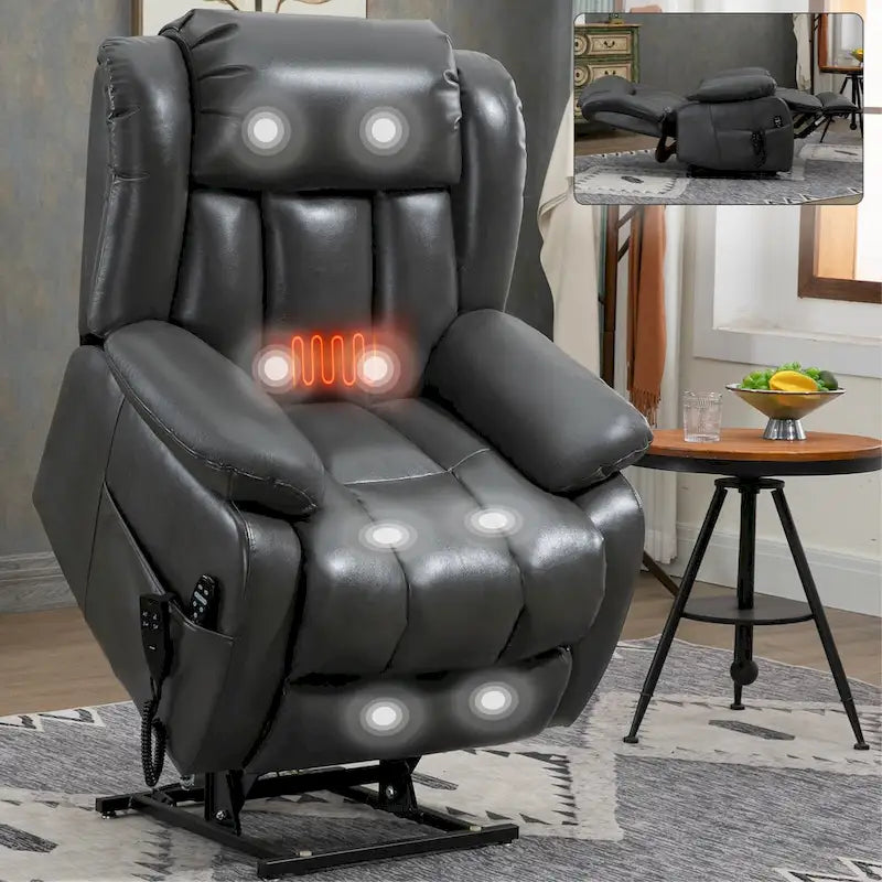 Faux Leather Dual Motor Power Lift Recliner Chair for Elderly, Lazy Boy Single Massage Sofa w/8-Point Vibration & Lumbar Heating