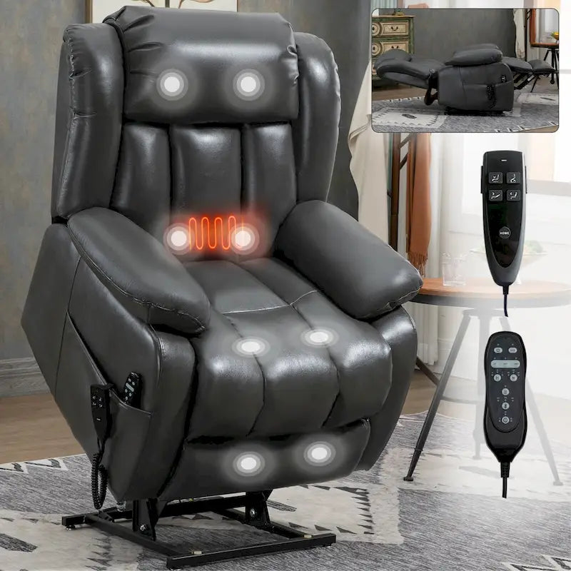 Faux Leather Dual Motor Power Lift Recliner Chair for Elderly, Lazy Boy Single Massage Sofa w/8-Point Vibration & Lumbar Heating