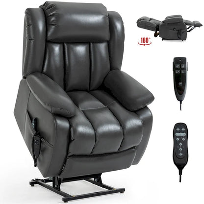 Faux Leather Dual Motor Power Lift Recliner Chair for Elderly, Lazy Boy Single Massage Sofa w/8-Point Vibration & Lumbar Heating