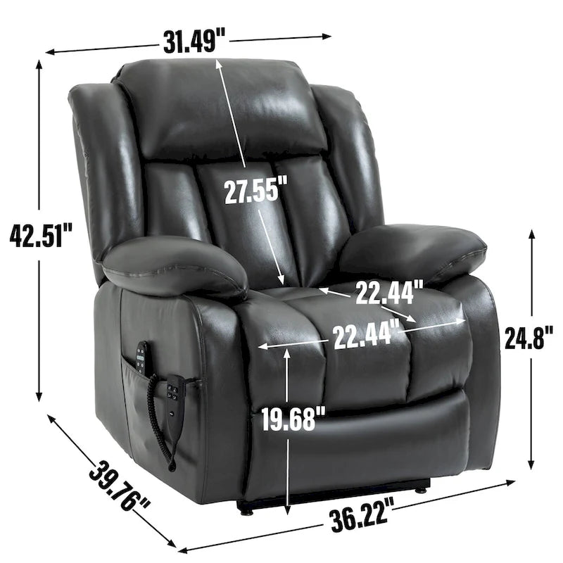 Faux Leather Dual Motor Power Lift Recliner Chair for Elderly, Lazy Boy Single Massage Sofa w/8-Point Vibration & Lumbar Heating