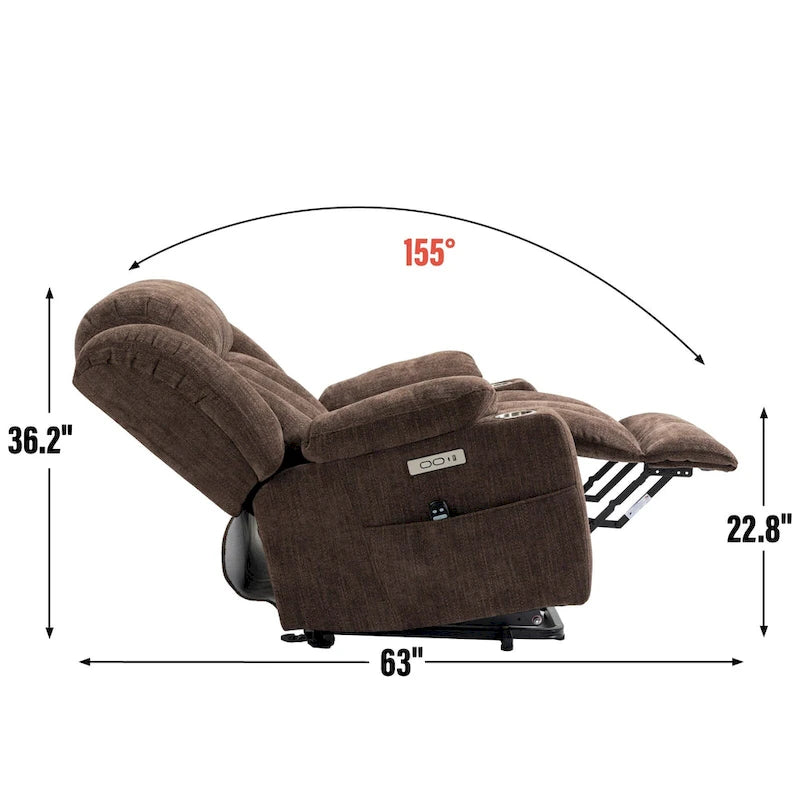 Lazy Boy Chenille Power Lift Recliner Chair, Modern Lving Room Single Massage Sofa Chair w/Lumbar Heating, USB and Type-C Ports