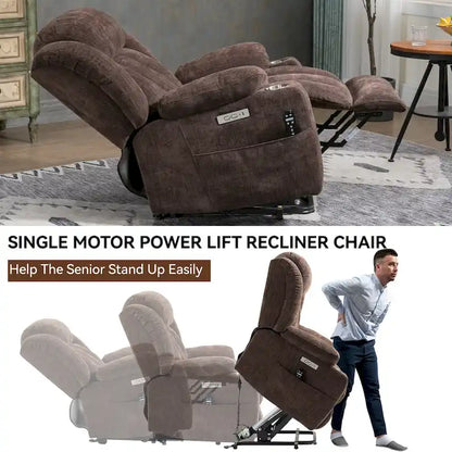 Lazy Boy Chenille Power Lift Recliner Chair, Modern Lving Room Single Massage Sofa Chair w/Lumbar Heating, USB and Type-C Ports