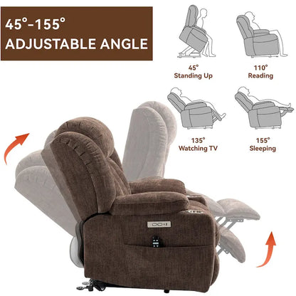 Lazy Boy Chenille Power Lift Recliner Chair, Modern Lving Room Single Massage Sofa Chair w/Lumbar Heating, USB and Type-C Ports