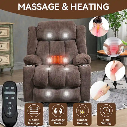 Lazy Boy Chenille Power Lift Recliner Chair, Modern Lving Room Single Massage Sofa Chair w/Lumbar Heating, USB and Type-C Ports