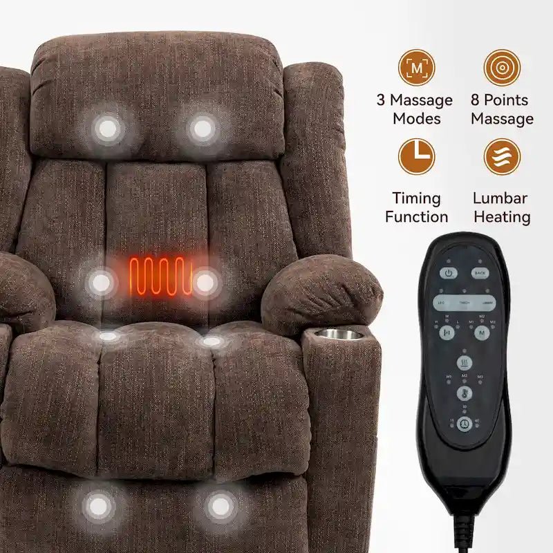 Lazy Boy Chenille Power Lift Recliner Chair, Modern Lving Room Single Massage Sofa Chair w/Lumbar Heating, USB and Type-C Ports