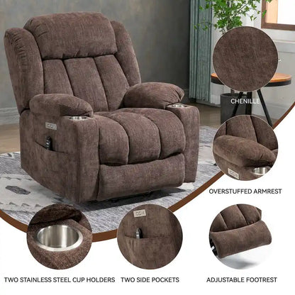 Lazy Boy Chenille Power Lift Recliner Chair, Modern Lving Room Single Massage Sofa Chair w/Lumbar Heating, USB and Type-C Ports