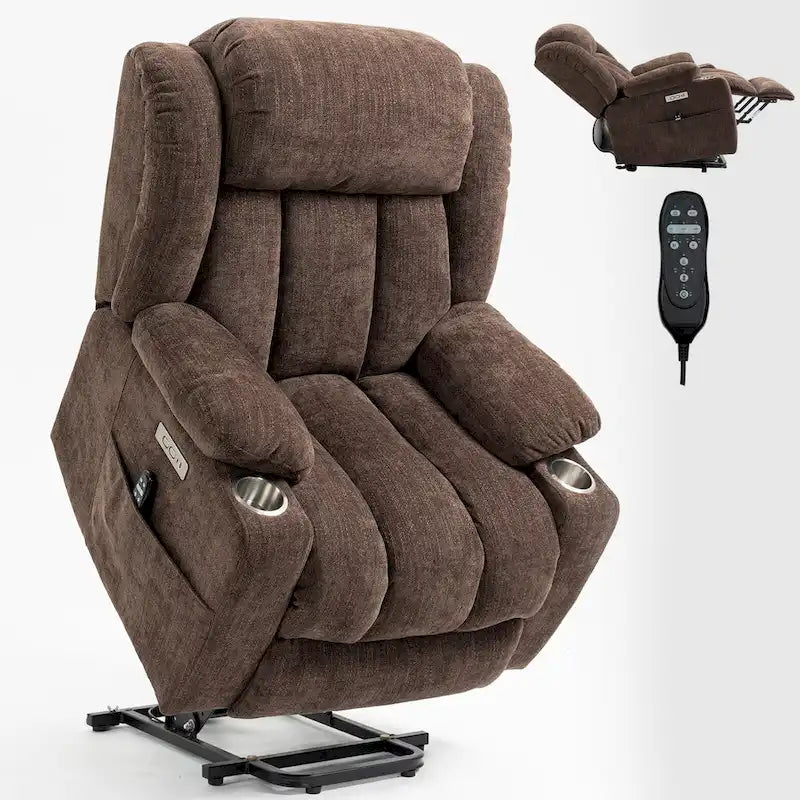 Lazy Boy Chenille Power Lift Recliner Chair, Modern Lving Room Single Massage Sofa Chair w/Lumbar Heating, USB and Type-C Ports