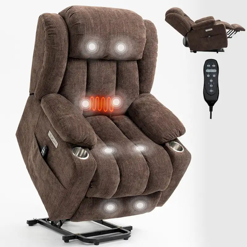 Lazy Boy Chenille Power Lift Recliner Chair, Modern Lving Room Single Massage Sofa Chair w/Lumbar Heating, USB and Type-C Ports