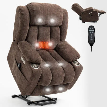 Lazy Boy Chenille Power Lift Recliner Chair, Modern Lving Room Single Massage Sofa Chair w/Lumbar Heating, USB and Type-C Ports