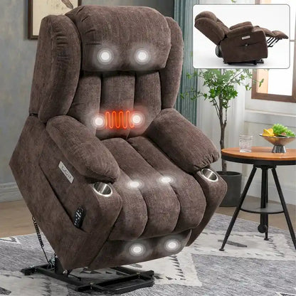 Lazy Boy Chenille Power Lift Recliner Chair, Modern Lving Room Single Massage Sofa Chair w/Lumbar Heating, USB and Type-C Ports