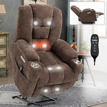 Power Lift Recliner Chair with Massage and Heat, Lazy Boy Overstuffed Wide Recliners w/USB, Type C Ports & 2 Steel Cup Holders