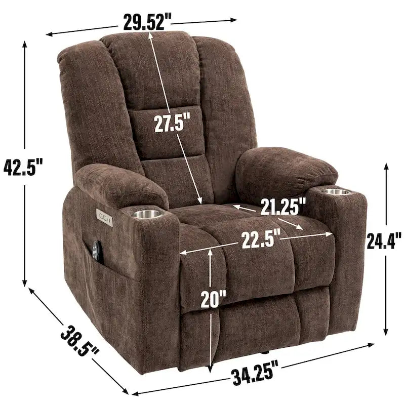 Power Lift Recliner Chair with Massage and Heat, Lazy Boy Overstuffed Wide Recliners w/USB, Type C Ports & 2 Steel Cup Holders