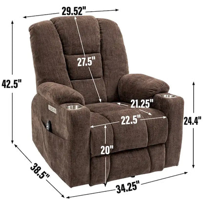 Power Lift Recliner Chair with Massage and Heat, Lazy Boy Overstuffed Wide Recliners w/USB, Type C Ports & 2 Steel Cup Holders