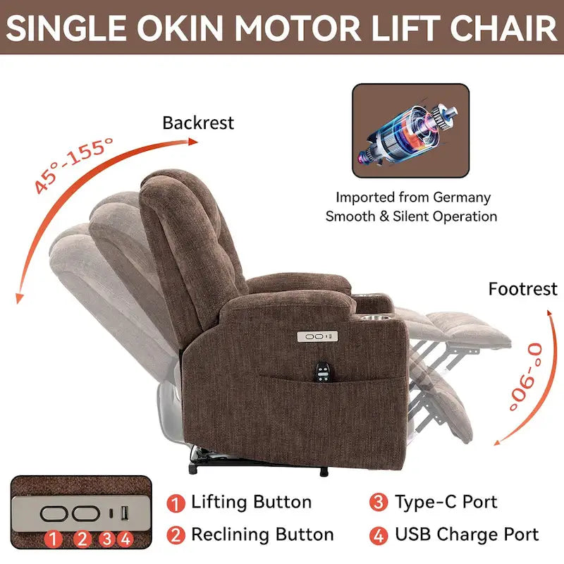 Power Lift Recliner Chair with Massage and Heat, Lazy Boy Overstuffed Wide Recliners w/USB, Type C Ports & 2 Steel Cup Holders