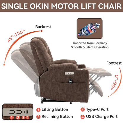 Power Lift Recliner Chair with Massage and Heat, Lazy Boy Overstuffed Wide Recliners w/USB, Type C Ports & 2 Steel Cup Holders