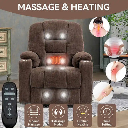 Power Lift Recliner Chair with Massage and Heat, Lazy Boy Overstuffed Wide Recliners w/USB, Type C Ports & 2 Steel Cup Holders